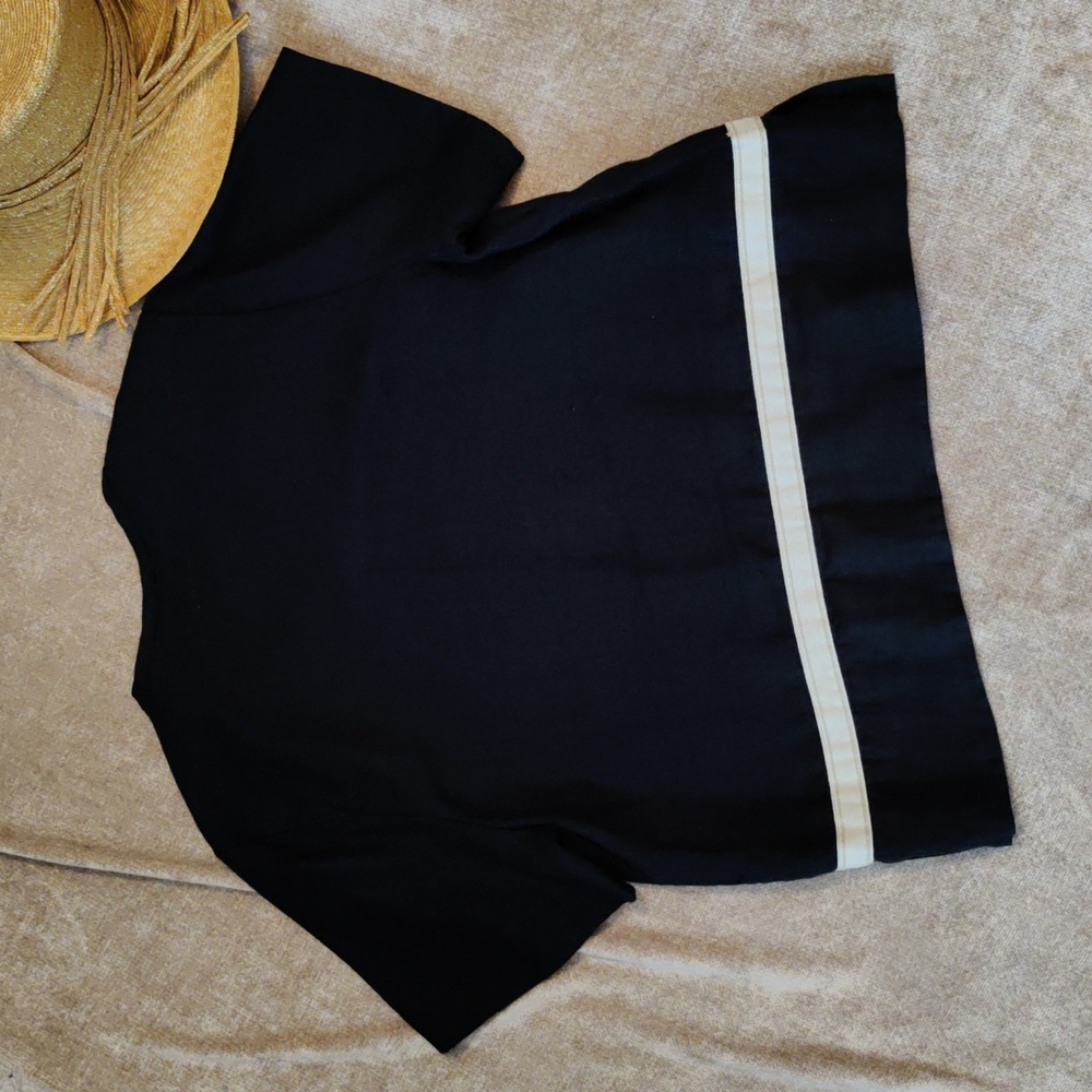 Flax short sleeve black jacquard tunic, relaxed fit, Size S - Picture 9 of 11